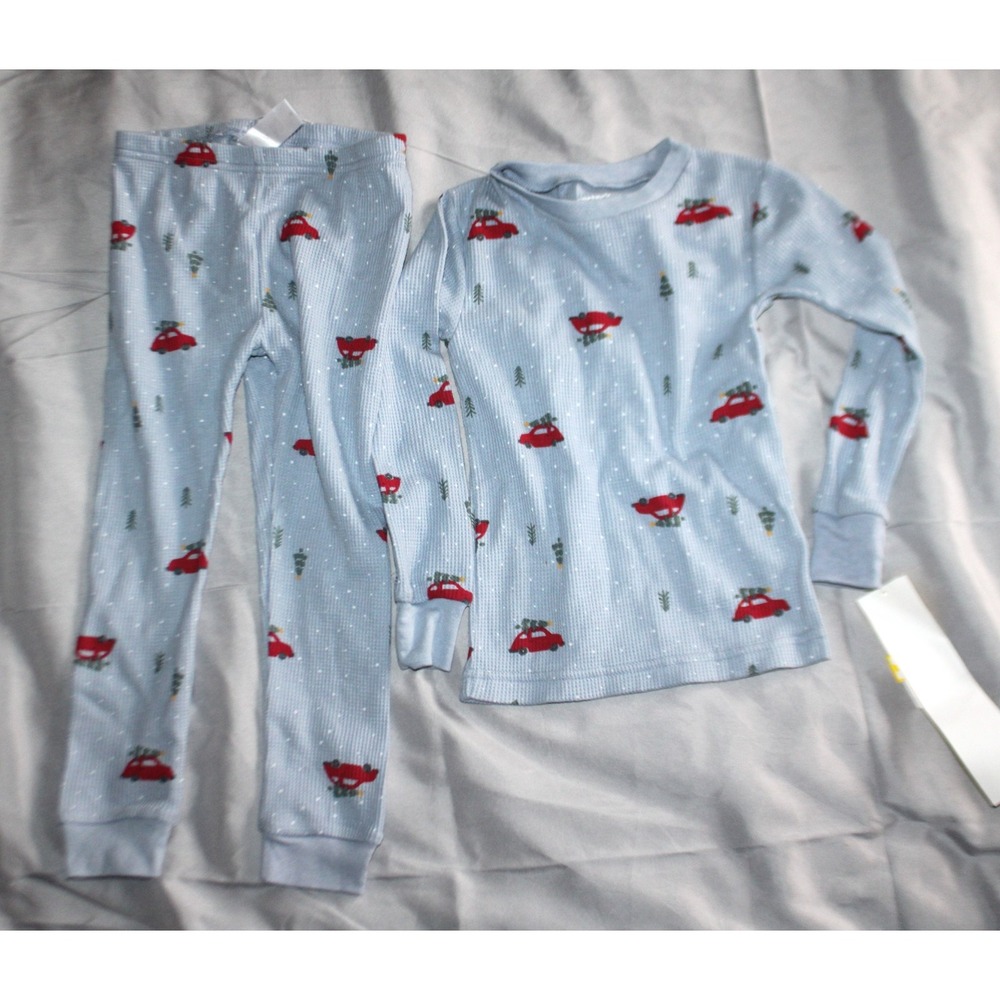 NEW, CARTERS JUST ONE YOU 2PC THERMAL PAJAMA Set, CHRISTMAS CAR & TREES, 3T